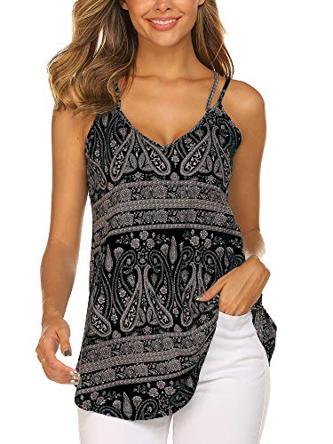 Supnier Women's Spaghetti Strap Tank Tops Summer Sleeveless V Neck Camisole Shirts Flowy Tops (Black, XXL) - Image 1