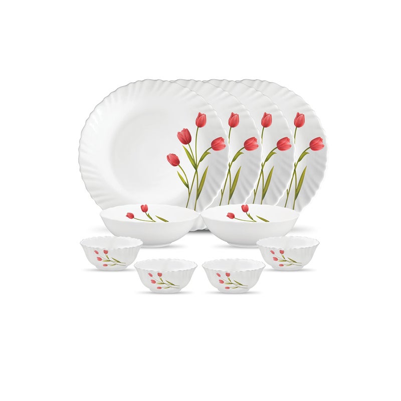 La Opala Novo Collection Opal Glass Crockery | for Family of 4 | Dinner Set 10 pcs Radiant Curves | Plates & Bowls for Dining | Microwave Safe | 100% Vegetarian | Extra Strong | Light & White - Image 1