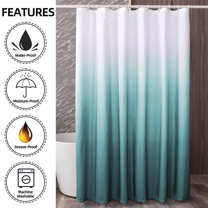 YI & ZE Teal Blue Ombre Shower Curtain Sets for Bathroom Accessories Fabric Polyester Waterproof Modern Shower Curtain Liner with 6 Hooks W36xL72 - Image 2