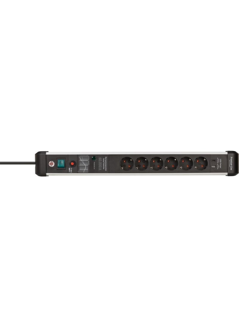 Brennenstuhl - Premium-Protect-Line USB-C and USB Input 60.000 A. Current Protection 3 m. Wired 6 Socket Socket - Image 1
