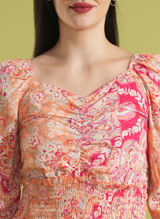 globus Floral Printed Sweetheart Neck Top - Image 4