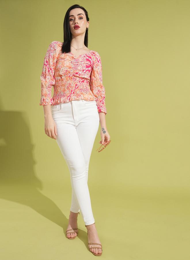 globus Floral Printed Sweetheart Neck Top - Image 5