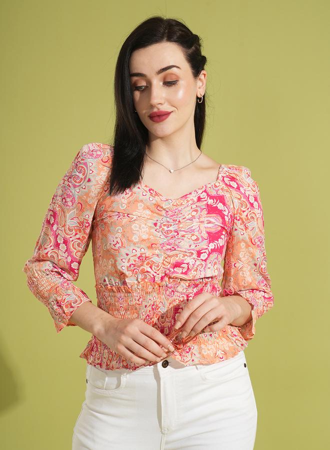 globus Floral Printed Sweetheart Neck Top - Image 1