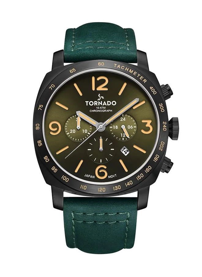 TORNADO Tornado LUMINA CHRONOSPHERE Men's Japan Quartz Movement Watch, Chronograph Display and Leather Strap - T9102-BLHH, Green