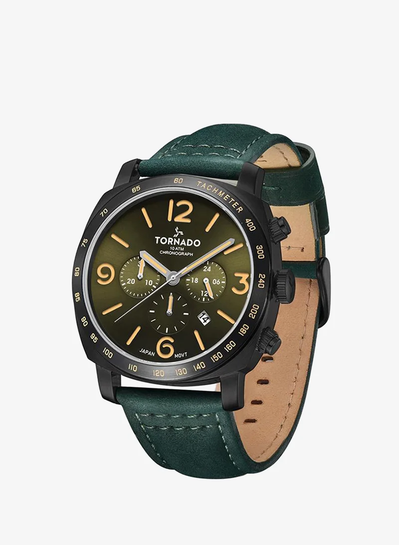 TORNADO Men's Psuede Leather strap Chronograph Watch T9102-BLHH - 43mm mm