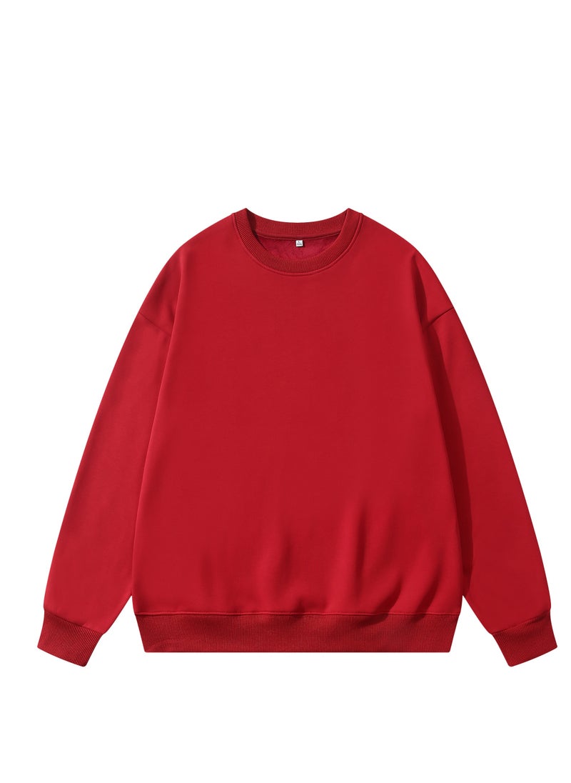 Loquat - Solid Color Men's Wool Thickened Sweatshirt Nave Red - Image 1
