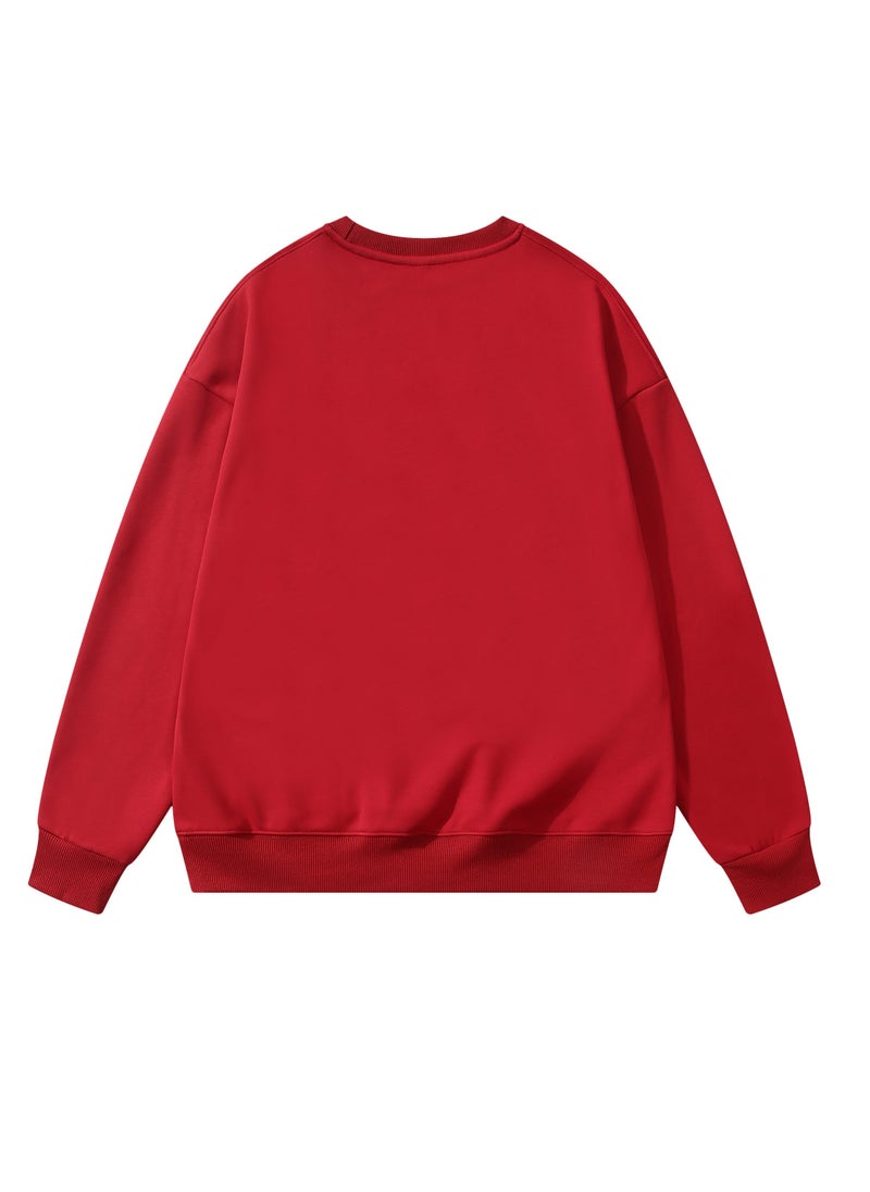 Loquat - Solid Color Men's Wool Thickened Sweatshirt Nave Red - Image 1