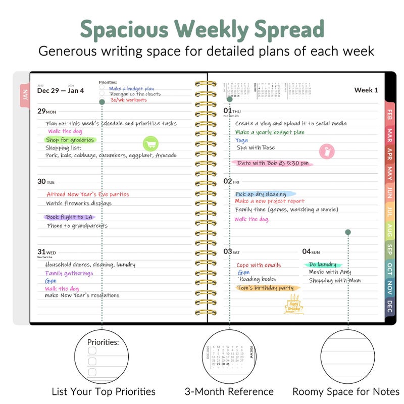 Forvencer 2026 Planner, Forvencer Calendar Planner Weekly and Monthly (Jan 2026-Dec 2026), 6" X 8", Agenda Book, Daily Journal Notebook with Tabs, Flexible Cover, Home School Organizer, A5, Purple - Image 3