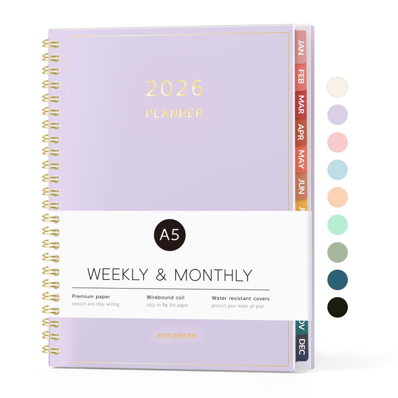 Forvencer 2026 Planner, Forvencer Calendar Planner Weekly and Monthly (Jan 2026-Dec 2026), 6" X 8", Agenda Book, Daily Journal Notebook with Tabs, Flexible Cover, Home School Organizer, A5, Purple - Image 1