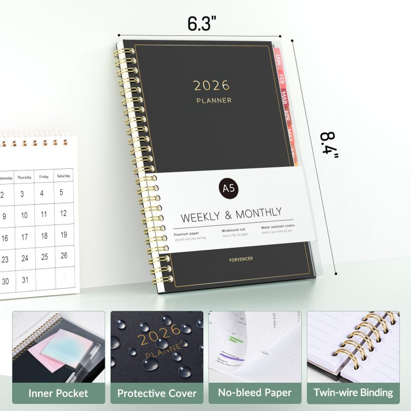 Forvencer 2026 Planner, Forvencer Calendar Planner Weekly and Monthly (Jan 2026-Dec 2026), 6" X 8", Agenda Book, Daily Journal Notebook with Tabs, Flexible Cover, Home School Organizer, A5, Purple - Image 4
