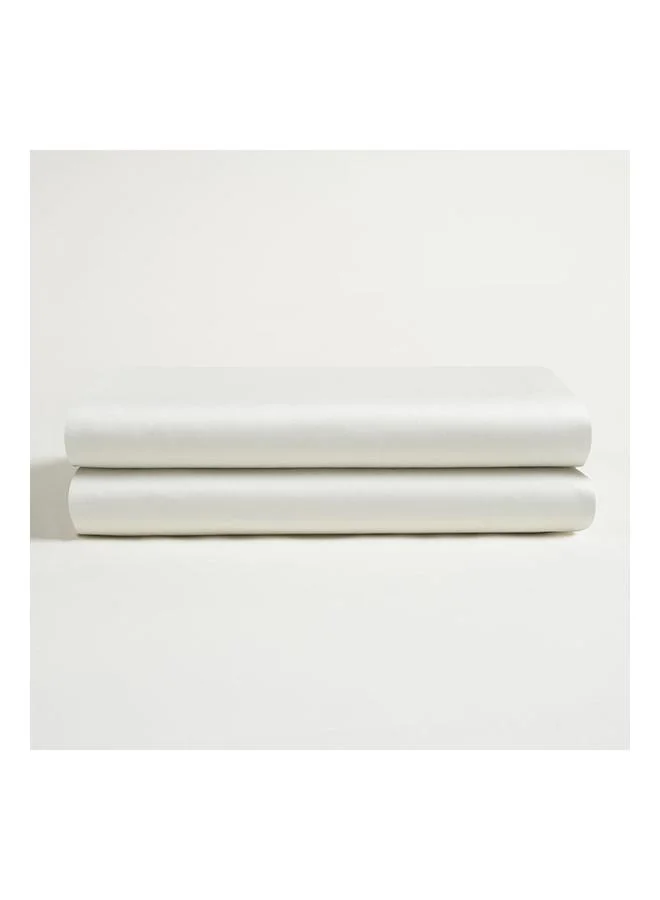 Solid Ecru Double Bed Cotton Satin Flat Sheet.