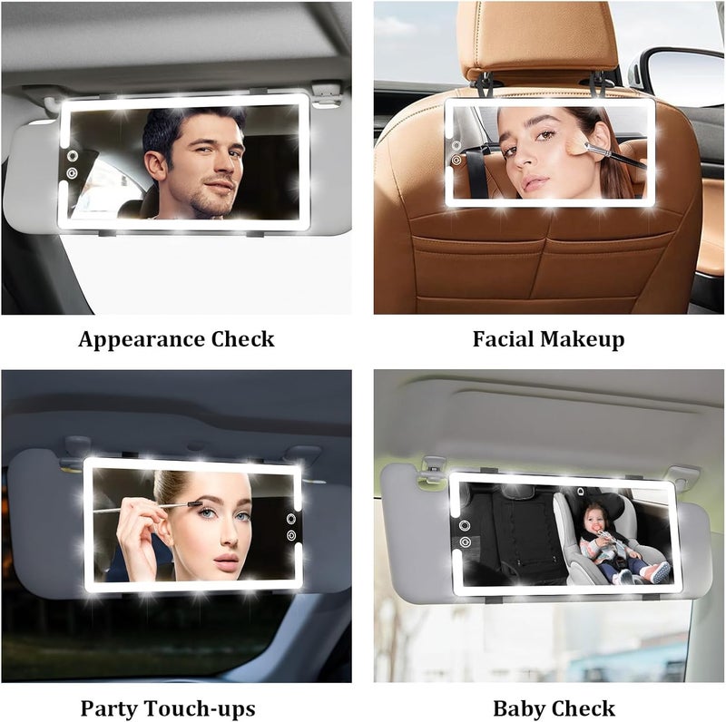 saiggnyy Led Sun Visor Vanity Mirror, Upgraded Large Car Mirrors with Lights, Dimmable Light up Vanity Makeup Mirror for Car,Rechargeable Universal Rear View Visor Mirrors - Image 2