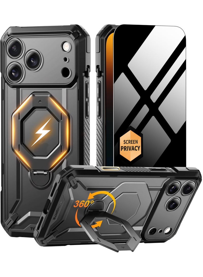 TONGATE for iPhone 17 Pro Max Case with 360° Spin Magnetic Stand, [Compatible with MagSafe][Military-Grade Protection] with Privacy Screen Protector & Camera Control Cover for iPhone 17 ProMax, Black - Image 1