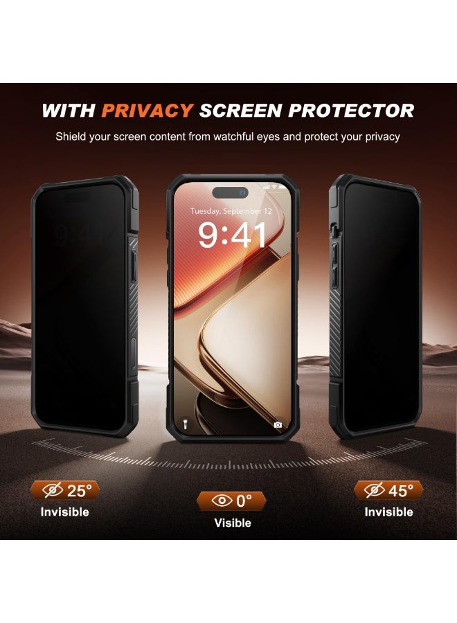 TONGATE for iPhone 17 Pro Max Case with 360° Spin Magnetic Stand, [Compatible with MagSafe][Military-Grade Protection] with Privacy Screen Protector & Camera Control Cover for iPhone 17 ProMax, Black - Image 3