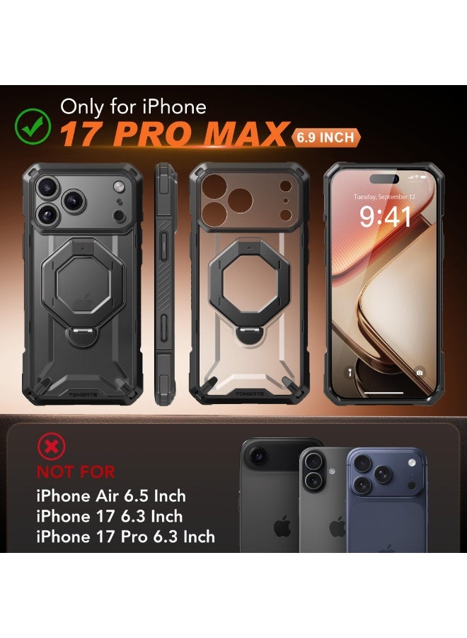 TONGATE for iPhone 17 Pro Max Case with 360° Spin Magnetic Stand, [Compatible with MagSafe][Military-Grade Protection] with Privacy Screen Protector & Camera Control Cover for iPhone 17 ProMax, Black - Image 2