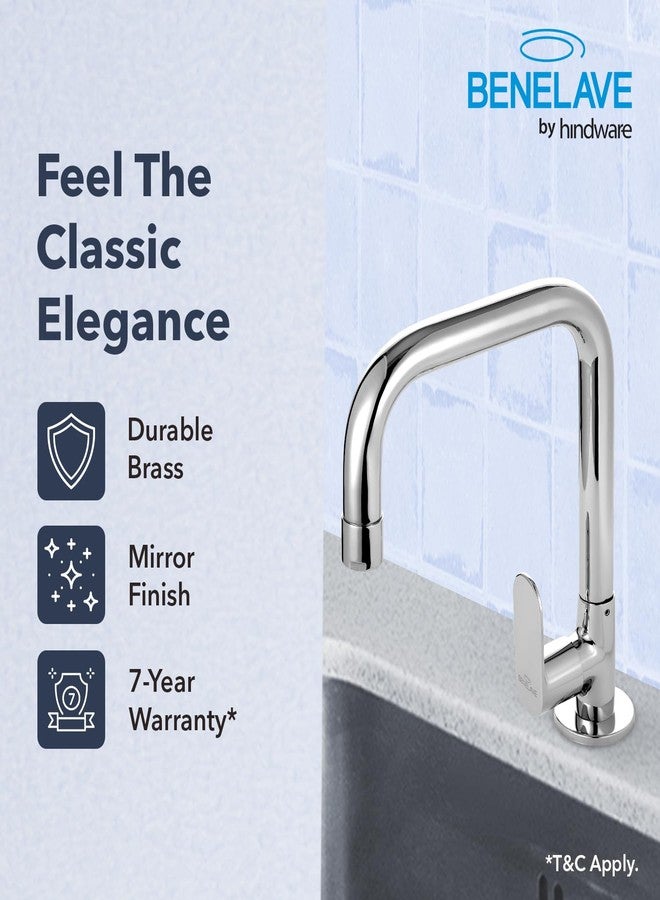 hindware Benelave by Hindware Sink Tap with Raised J-Spout for Kitchen | Made of Brass | Mirror-Like Chrome Polish Finish | Better Reach | Deck Mount Installation | Volga Range | 7-Year Manufacturer Warranty - Image 2