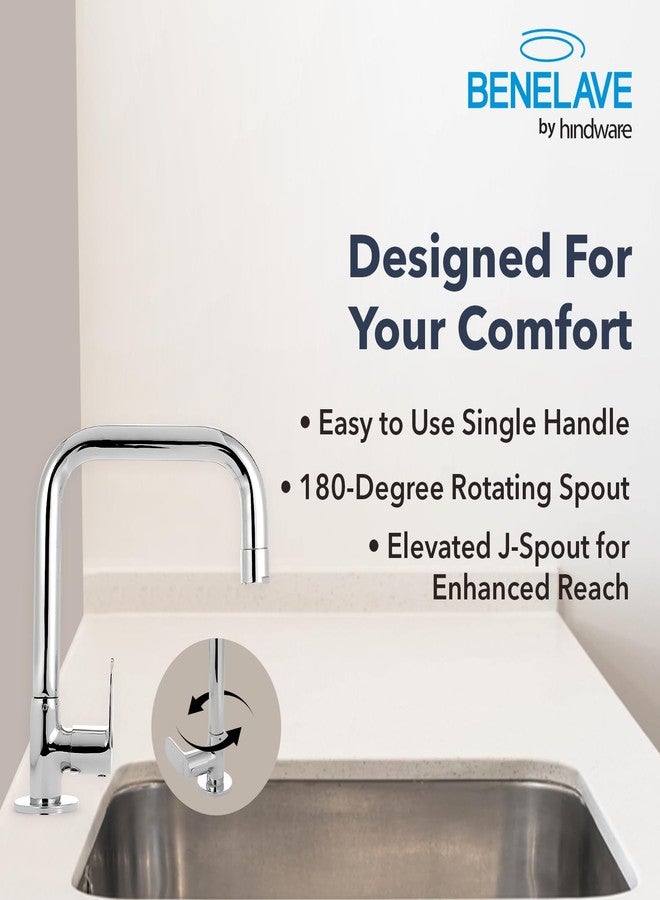 hindware Benelave by Hindware Sink Tap with Raised J-Spout for Kitchen | Made of Brass | Mirror-Like Chrome Polish Finish | Better Reach | Deck Mount Installation | Volga Range | 7-Year Manufacturer Warranty - Image 3
