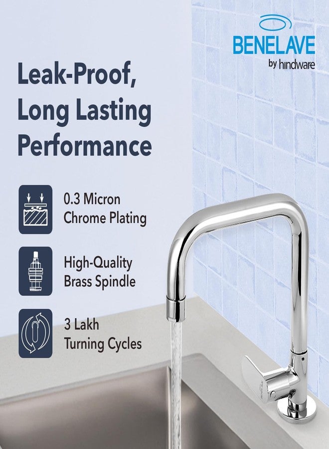 hindware Benelave by Hindware Sink Tap with Raised J-Spout for Kitchen | Made of Brass | Mirror-Like Chrome Polish Finish | Better Reach | Deck Mount Installation | Volga Range | 7-Year Manufacturer Warranty - Image 4