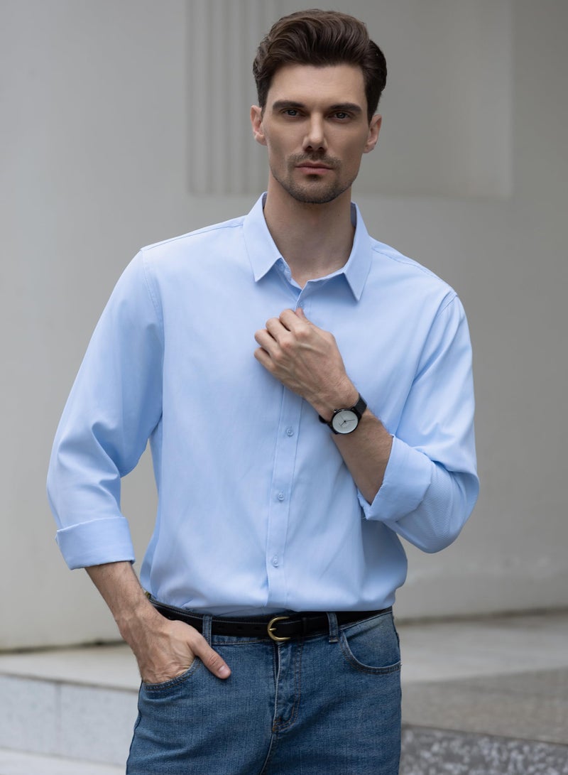 Beninos Men's Dress Shirts Slim Fit Solid Long Sleeve Casual Button Down Shirt (C455 Light Blue, S) - Image 3