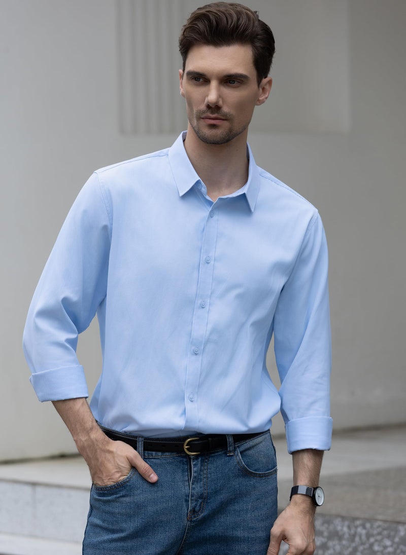 Beninos Men's Dress Shirts Slim Fit Solid Long Sleeve Casual Button Down Shirt (C455 Light Blue, S) - Image 4