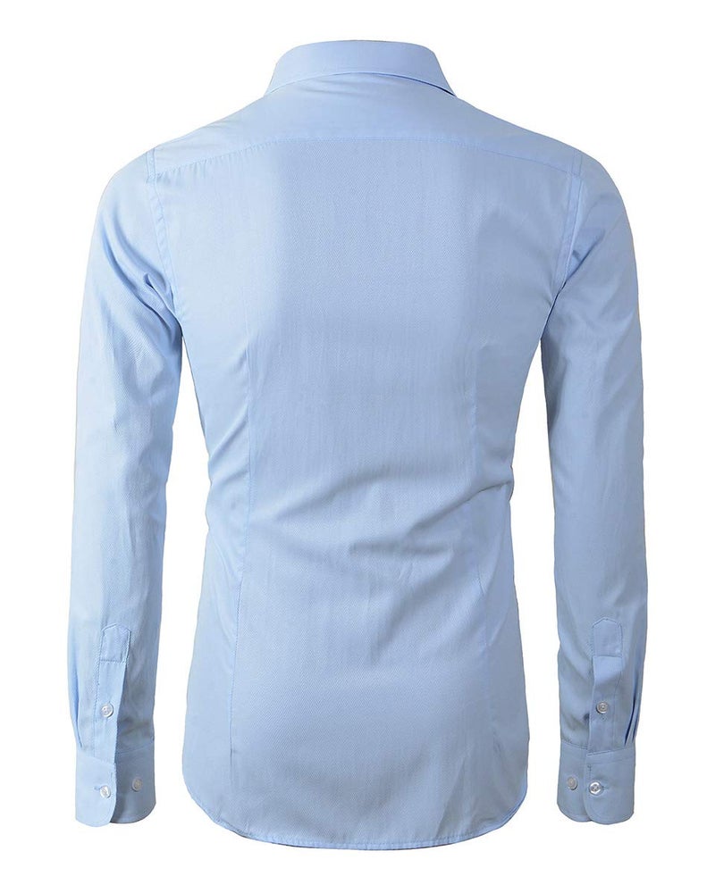 Beninos Men's Dress Shirts Slim Fit Solid Long Sleeve Casual Button Down Shirt (C455 Light Blue, S) - Image 2