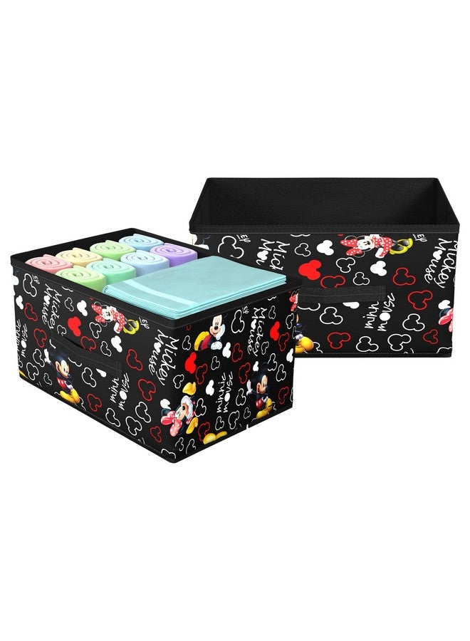 Kuber Industries Foldable Boxes For Storage (Pack of 2) - Multipurpose Storage Organizer For Clothes | Wardrobe | Closet | Toys | Books - Disney Mickey Print - Undergarment Organizer Baskets (Black) - Image 1