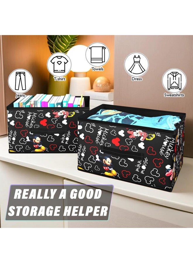 Kuber Industries Foldable Boxes For Storage (Pack of 2) - Multipurpose Storage Organizer For Clothes | Wardrobe | Closet | Toys | Books - Disney Mickey Print - Undergarment Organizer Baskets (Black) - Image 5