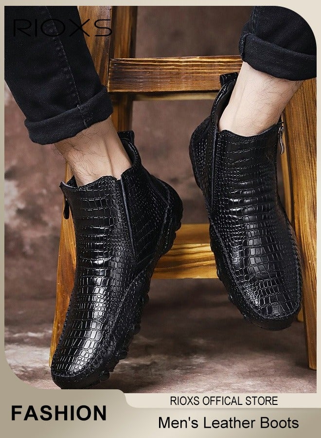 RIOXS Men's Leather Side Zipper Boots Hand-Sewn Imitation Leather High Top Boots Oxford Shoes Classical Business Dress Shoes For Men Daddy Boyfriend  - Image 1