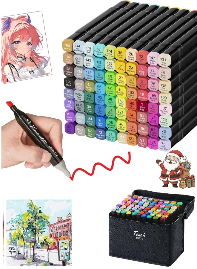 Touch 80-Color Dual Tip Art Marker Set with Case – Professional Alcohol-Based Waterproof Markers with Fine and Broad Chisel Tips for Drawing, Sketching, Coloring and Illustration, Vibrant Blending Marker Pens for Artists, Students and Kids - Image 1