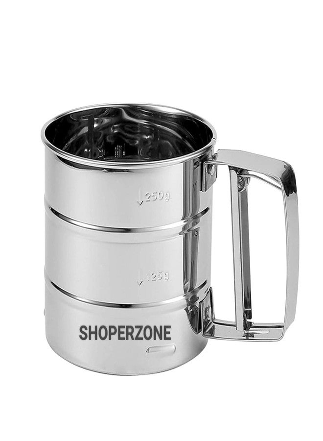 SHOPER ZONE - Flour Sifter/Atta chhani Hand Design Stainless Steel Flour Sifter Corrosion Resistant Large Capacity Flour Sieve Cup for Sugar Flour and Coffee Powder (Atta Chalni) - Image 1