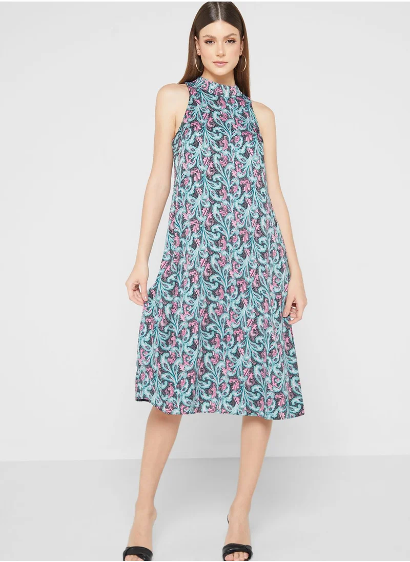 Wallis Petite High Neck Printed Dress