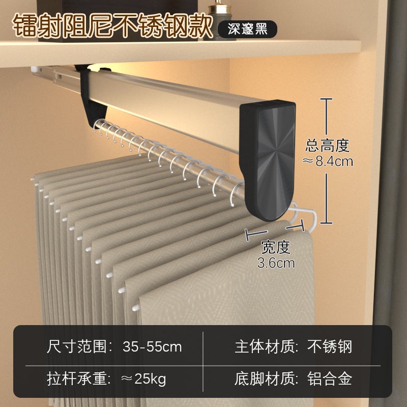 Pull-Out Pants Rack Top-Mounted Telescopic Pants Pull-Out Wardrobe Stainless Steel Slide Rail Push-Pull Pants Hanger Rod - Image 1