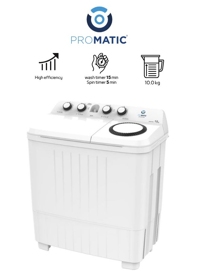غسالة بروماتيك حوضين سعة 10 كيلو موديل NWT-010 — قوة غسيل عالية، فصل بين الغسيل والعصر، توفير في الماء والطاقة، مناسبة للعائلات المتوسطة والكبيرة