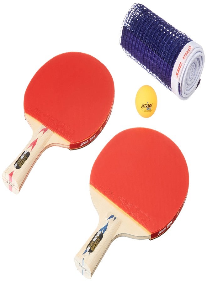 دي إتش أس مضرب تنس خشبي من DHS طراز S-S4F2 مع كرة تنس 40 مم، نجمتان، برتقالي (علبة من 50 قطعة) وكرة تنس متعددة الألوان متنوعة TT NET410 - Image 1