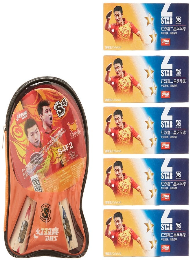 دي إتش أس مضرب تنس خشبي من DHS طراز S-S4F2 مع كرة تنس 40 مم، نجمتان، برتقالي (علبة من 50 قطعة) وكرة تنس متعددة الألوان متنوعة TT NET410 - Image 3