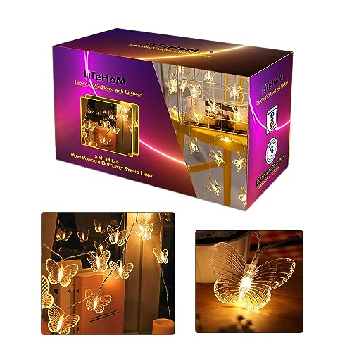 Litehom 14 Butterfly Led Light 3 Meter led Lights for Home Decoration Plug in Fairy String Lights, Diwali Lights for Decoration for Home Still Mode Only Strip Lights (14 Bulb Warm White) - Image 1