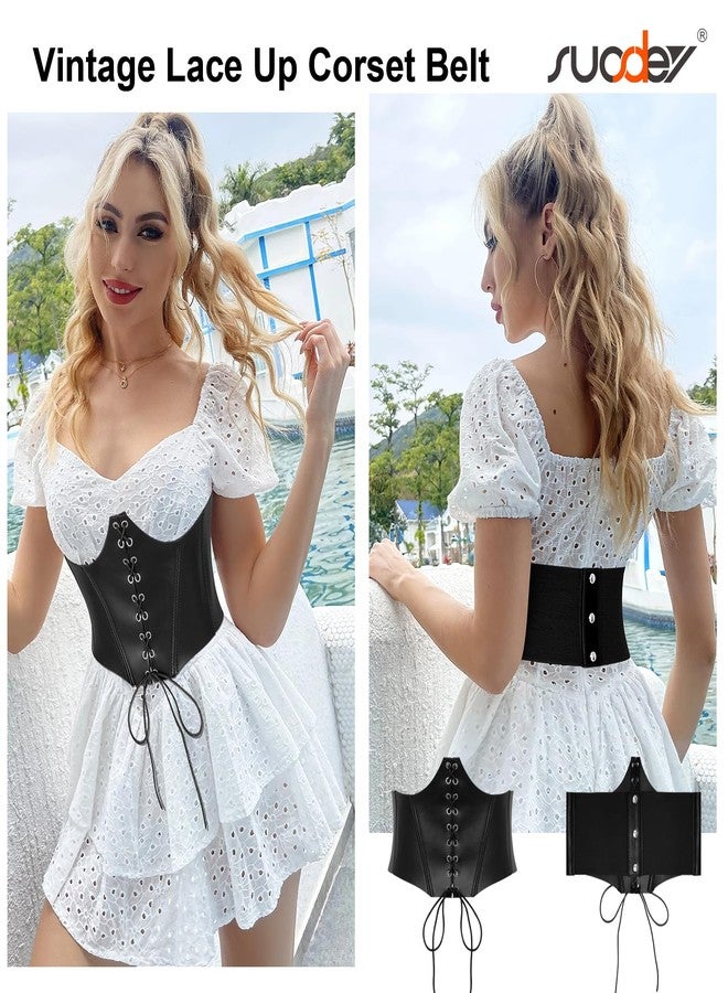 سوزدي حزام مشدّ برباط من SUOSDEY للنساء، حزام خصر عريض مطاطي برباط مطاطي مناسب لأزياء عصر النهضة والهالوين، أسود - Image 4