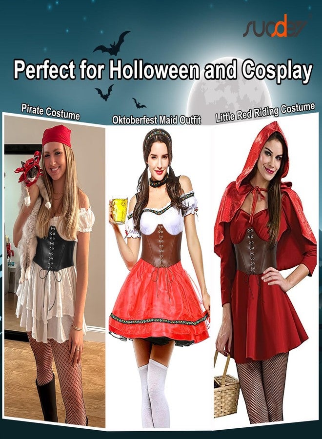 سوزدي حزام مشدّ برباط من SUOSDEY للنساء، حزام خصر عريض مطاطي برباط مطاطي مناسب لأزياء عصر النهضة والهالوين، أسود - Image 5