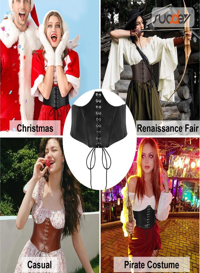 سوزدي حزام مشدّ برباط من SUOSDEY للنساء، حزام خصر عريض مطاطي برباط مطاطي مناسب لأزياء عصر النهضة والهالوين، أسود - Image 3