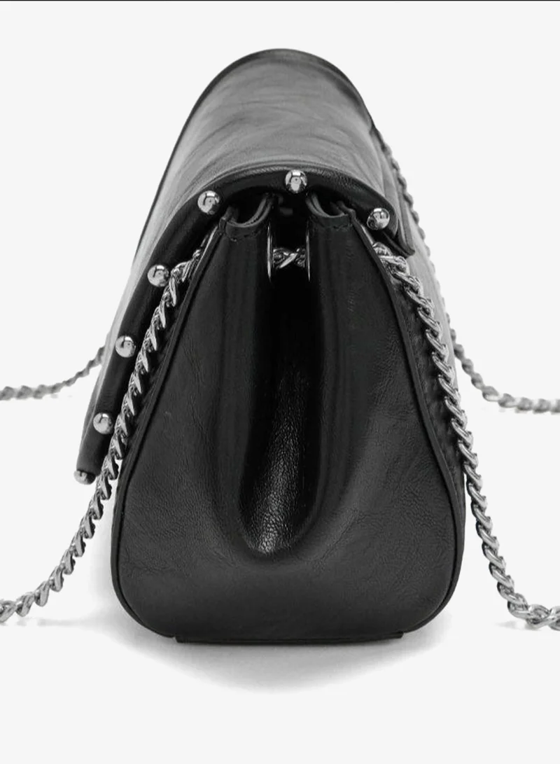 PARFOIS Black Shoulder bag with flap and studs for Women | Best Price UAE