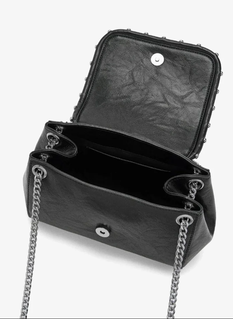 PARFOIS Black Shoulder bag with flap and studs for Women | Best Price UAE