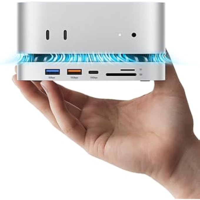 rayihni MAC MINI M4 DOCK ENCLOSURE, 10 IN 1 ALUMINUM STAND HUB, 10GBPS USB-C/A, 4K60HZ HDMI, SD/TF READER, SPACE-SAVING VERTICAL DESIGN - Image 1