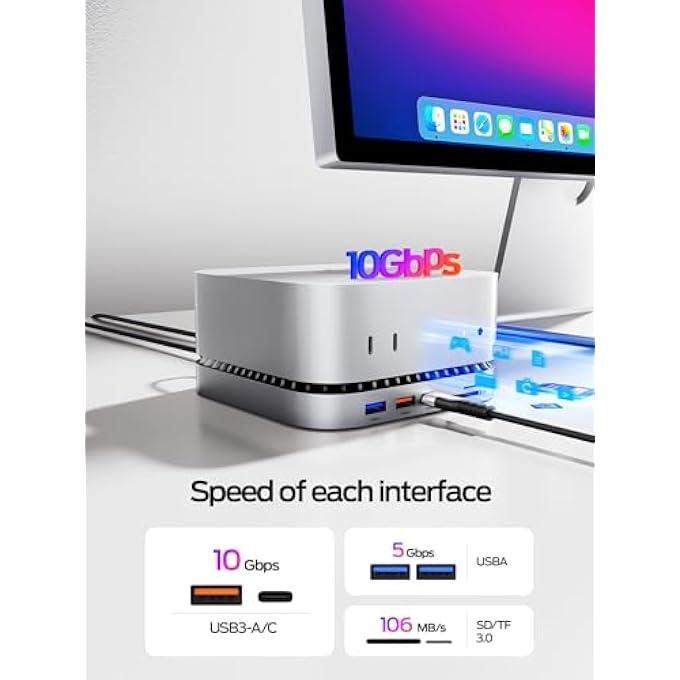 rayihni MAC MINI M4 DOCK ENCLOSURE, 10 IN 1 ALUMINUM STAND HUB, 10GBPS USB-C/A, 4K60HZ HDMI, SD/TF READER, SPACE-SAVING VERTICAL DESIGN - Image 3