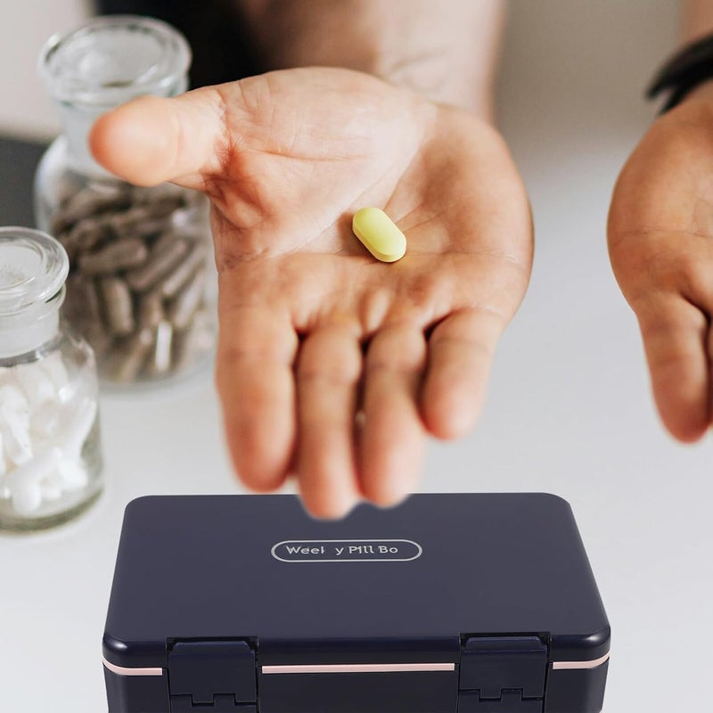 7-Day Tablet Organiser Large Capacity Double-Layer Sealed Pill Box with Compartments for Daily Medicine Vitamins Travel Use Portable Blue Case - Image 4