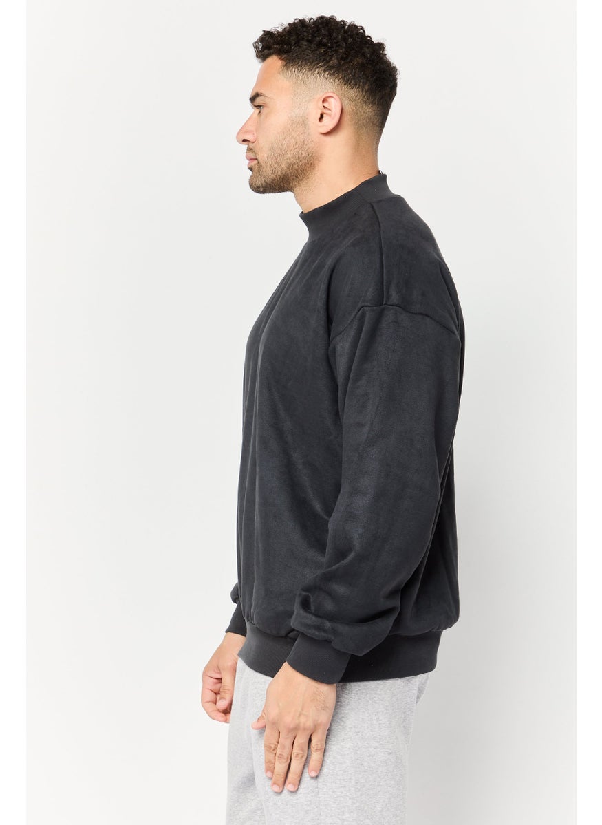 Adidas Men Sportswear Fit Long Sleeve Basketball Sweatshirt, Charcoal  - Image 3