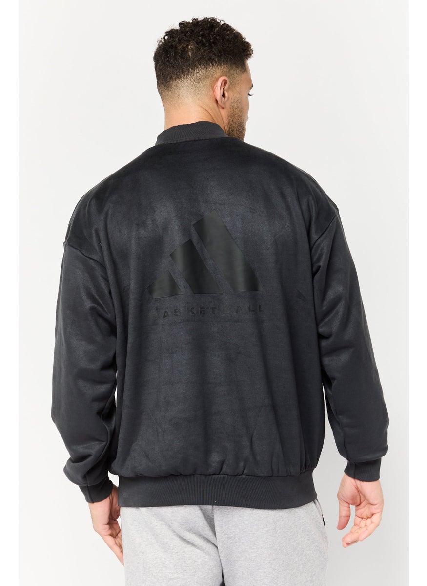 Adidas Men Sportswear Fit Long Sleeve Basketball Sweatshirt, Charcoal  - Image 2