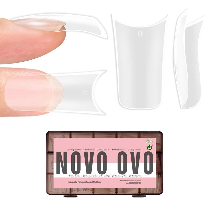 NOVO OVO Halloween Extra Thick Duck Feet Nail Tips Full Cover for Press on Acrylic with Moon Curve, Medim Long Clear Pre-Etched Matte Flare Wide French Soft Gel False Nail Extension x 15 Sizes 150 pcs - Image 1