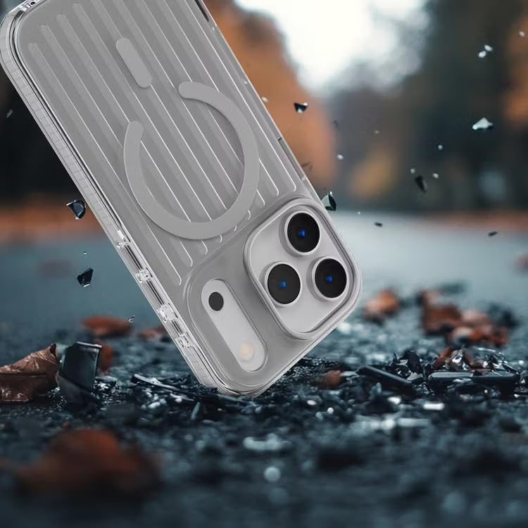 Tech Trendz TechTrendz Corrugated Magnetic Matte Back Cover for iPhone 17 Pro Compatible with MagSafe, Scratch-Resistant Camera Bump Protection Shockproof Military-Grade Protection TPU Magnetic Back Case (Silver) - Image 2