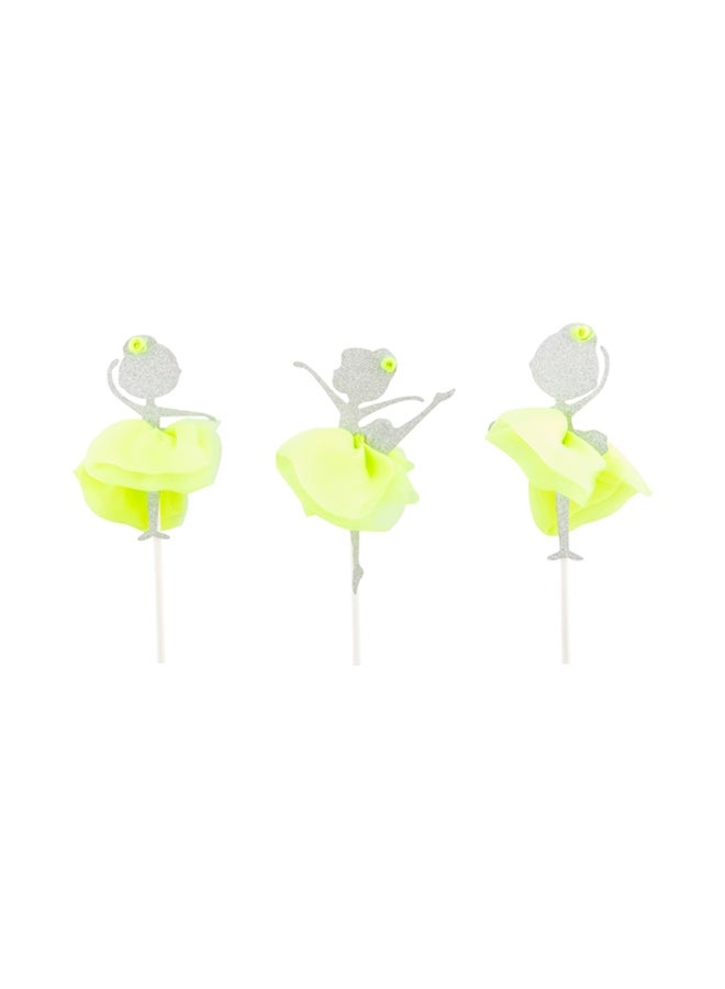 Restaurantware Top Cake 5 x 2.3 Inch Cupcake Toppers, 100 Silver Glitter Detail Cake Toppers - For Events, Durable, Green Paper Ballerina Cake Toppers, For Dessert And Party Decorations - Image 1