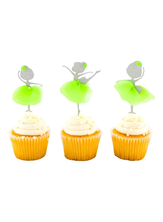 Restaurantware Top Cake 5 x 2.3 Inch Cupcake Toppers, 100 Silver Glitter Detail Cake Toppers - For Events, Durable, Green Paper Ballerina Cake Toppers, For Dessert And Party Decorations - Image 2